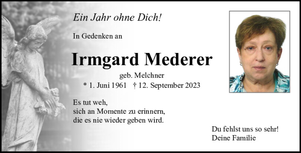  Traueranzeige für Irmgard Mederer vom 12.09.2024 aus Neumarkter Tagblatt