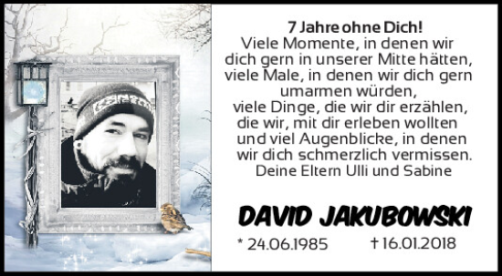 Traueranzeige von David Jakubowski von Mittelbayerische Zeitung Kelheim