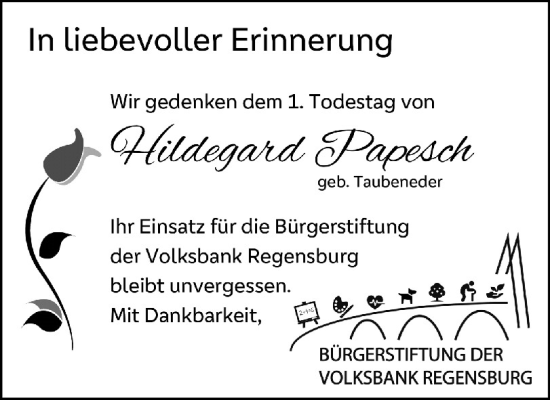 Traueranzeige von Hildegard Papesch von Mittelbayerische Zeitung Schwandorf