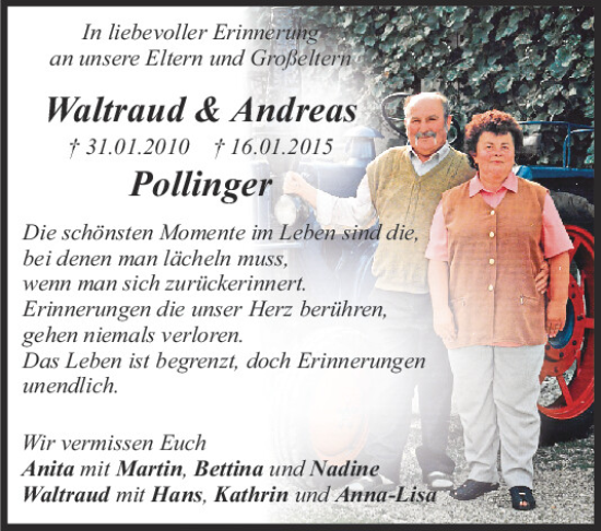 Traueranzeige von Waltraud Pollinger von Mittelbayerische Zeitung Kelheim