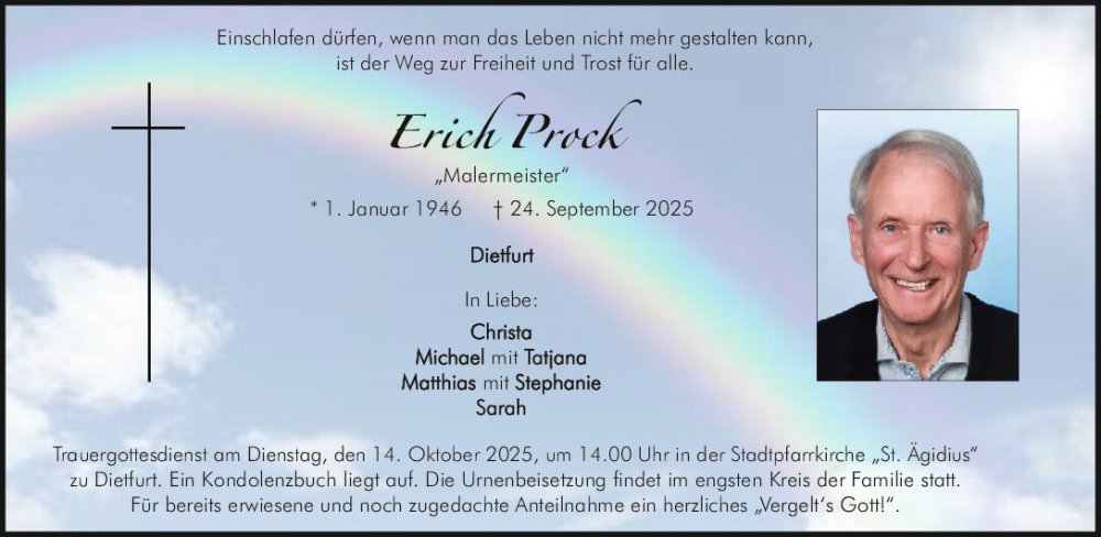  Traueranzeige für Erich Prock vom 11.10.2025 aus Neumarkter Tagblatt