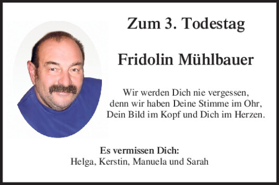 Traueranzeige von Fridolin Mühlbauer von Mittelbayerische Zeitung Regensburg