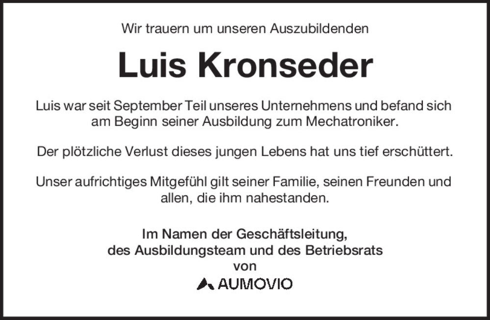  Traueranzeige für Luis Kronseder vom 23.10.2025 aus Mittelbayerische Zeitung Regensburg