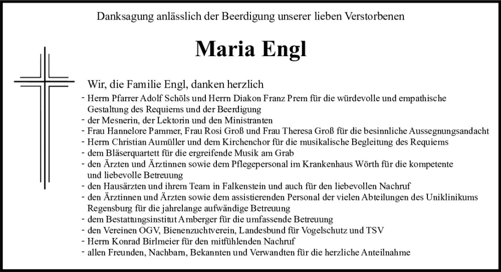  Traueranzeige für Maria Engl vom 30.10.2025 aus Bayerwald Echo