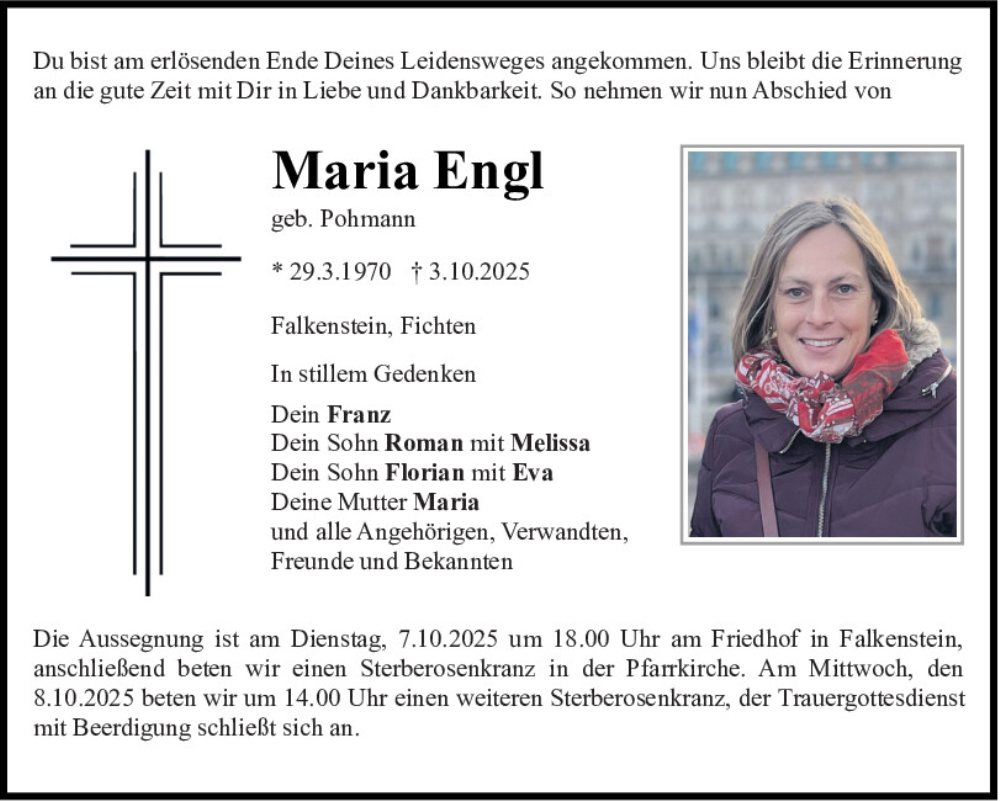  Traueranzeige für Maria Engl vom 07.10.2025 aus Bayerwald Echo