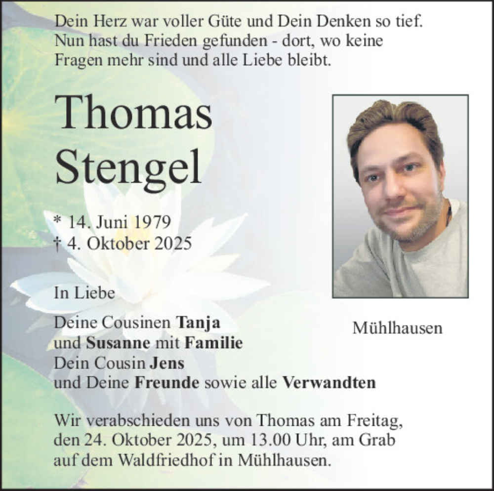  Traueranzeige für Thomas Stengel vom 22.10.2025 aus Neumarkter Tagblatt