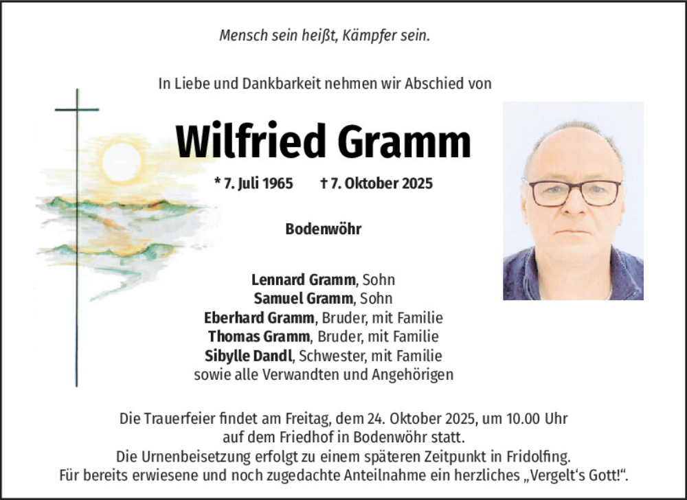  Traueranzeige für Wilfried Gramm vom 18.10.2025 aus Mittelbayerische Zeitung Schwandorf