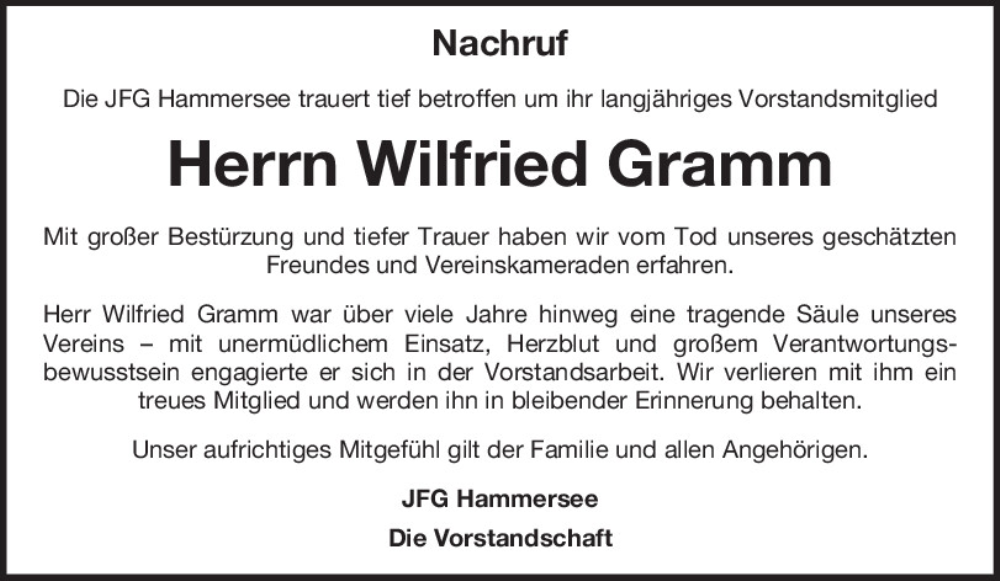  Traueranzeige für Wilfried Gramm vom 18.10.2025 aus Mittelbayerische Zeitung Schwandorf