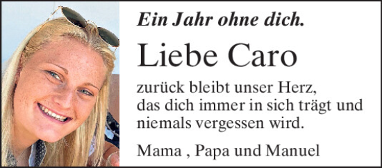 Traueranzeige von Carolin Reinstein von Mittelbayerische Zeitung Regensburg