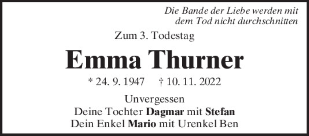  Traueranzeige für Emma Thurner vom 10.11.2025 aus Neumarkter Tagblatt