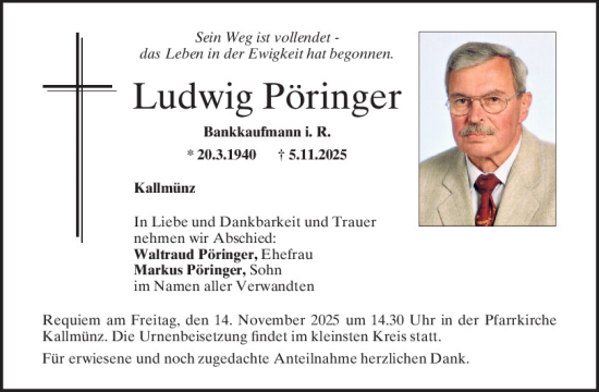 Traueranzeige von Ludwig Pöringer von Mittelbayerische Zeitung Regensburg