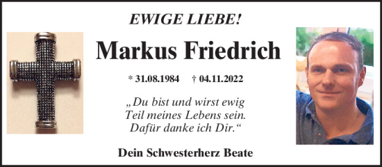 Traueranzeige von Markus Friedrich von Mittelbayerische Zeitung Schwandorf