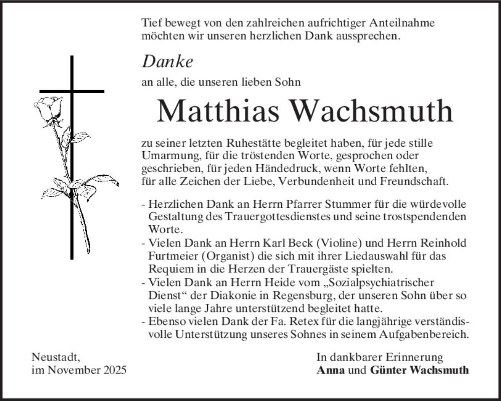  Traueranzeige für Matthias Wachsmuth vom 08.11.2025 aus Mittelbayerische Zeitung Kelheim