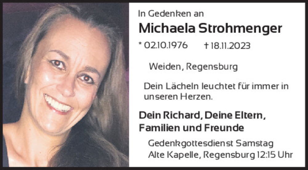  Traueranzeige für Michaela Strohmenger vom 19.11.2025 aus Mittelbayerische Zeitung Regensburg