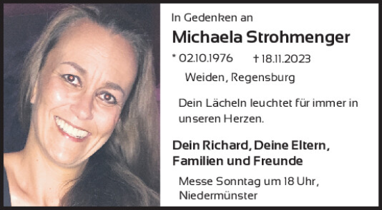 Traueranzeige von Michaela Strohmenger von Mittelbayerische Zeitung Regensburg