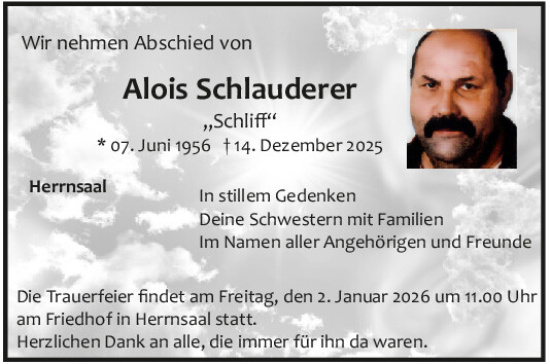 Traueranzeige von Alois Schlauderer von Mittelbayerische Zeitung Kelheim