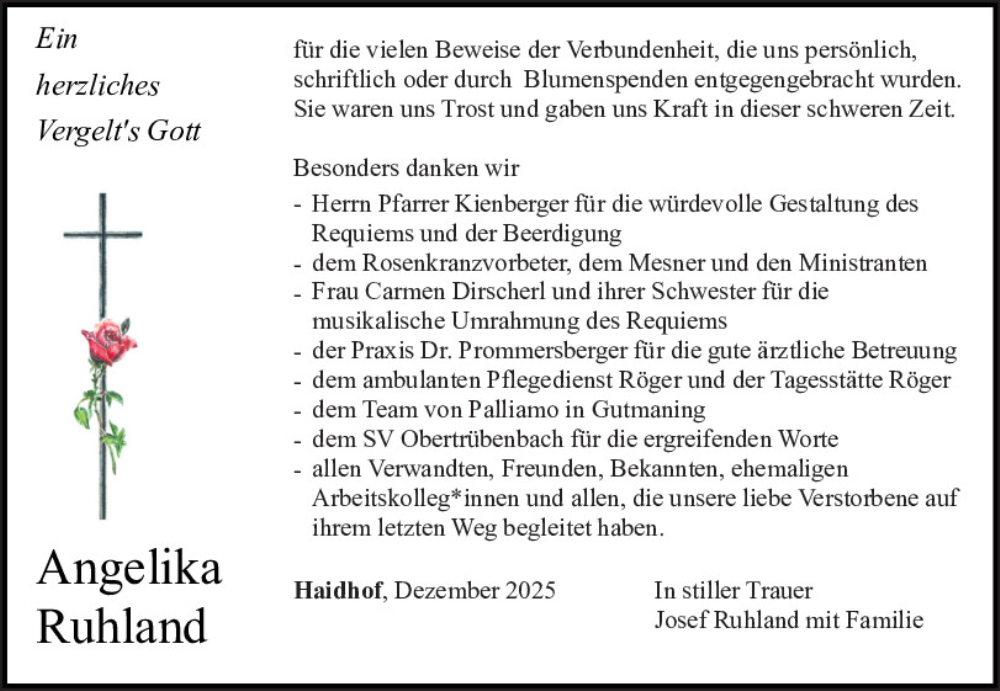  Traueranzeige für Angelika Ruhland vom 23.12.2025 aus Bayerwald Echo