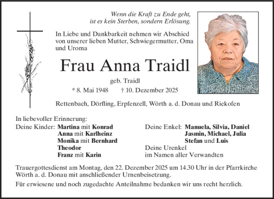 Traueranzeige von Anna Traidl von Bayerwald Echo