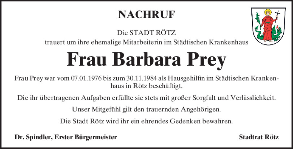  Traueranzeige für Barbara Prey vom 19.12.2025 aus Bayerwald Echo