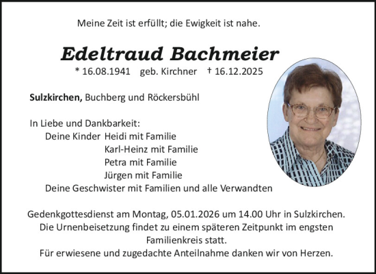 Traueranzeige von Edeltraud Bachmeier von Neumarkter Tagblatt