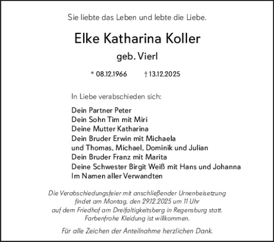 Traueranzeige von Elke Katharina Koller von Mittelbayerische Zeitung Schwandorf