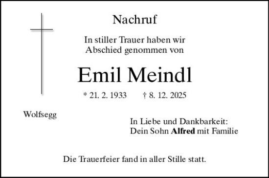 Traueranzeige von Emil Meindl von Mittelbayerische Zeitung Regensburg