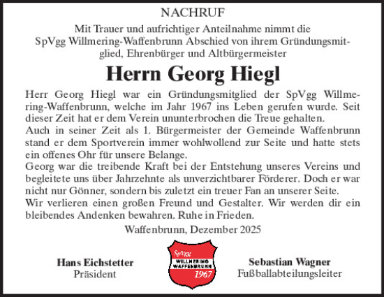 Traueranzeige von Georg Hiegl von Bayerwald Echo