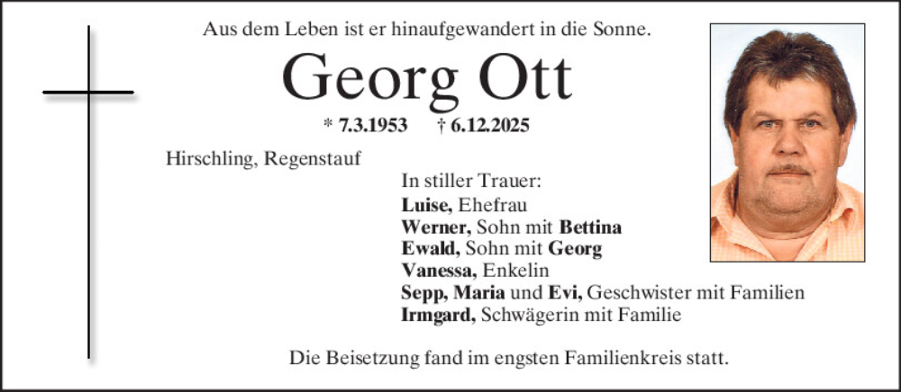  Traueranzeige für Georg Ott vom 20.12.2025 aus Mittelbayerische Zeitung Regensburg