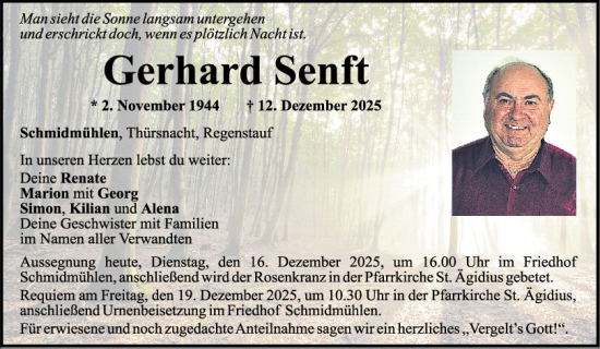 Traueranzeige von Gerhard Senft von Mittelbayerische Zeitung Schwandorf