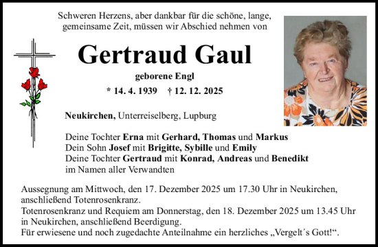 Traueranzeige von Gertraud Gaul von Mittelbayerische Zeitung Regensburg