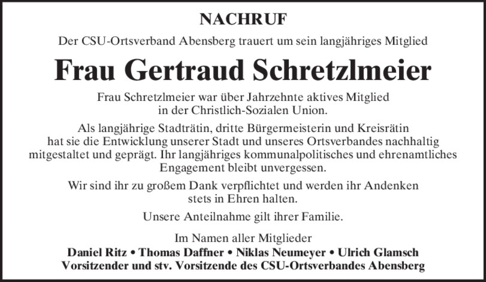  Traueranzeige für Gertraud Schretzlmeier vom 11.12.2025 aus Mittelbayerische Zeitung Kelheim