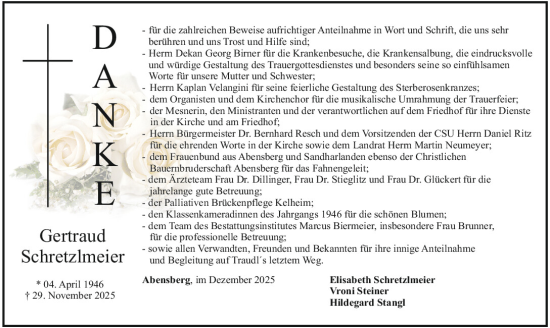 Traueranzeige von Gertraud Schretzlmeier von Mittelbayerische Zeitung Kelheim