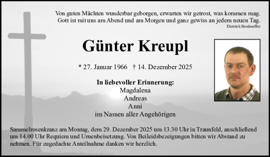 Traueranzeige von Günter Kreupl von Neumarkter Tagblatt