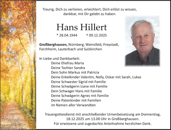 Traueranzeige von Hans Hillert von Neumarkter Tagblatt
