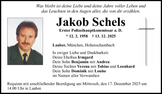 Traueranzeige von Jakob Schels von Mittelbayerische Zeitung Regensburg