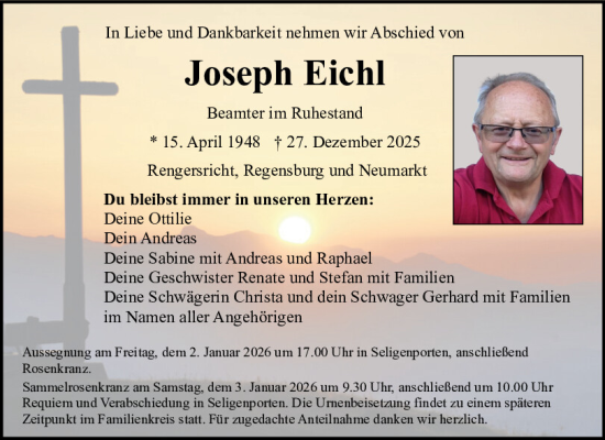 Traueranzeige von Joseph Eichl von Neumarkter Tagblatt
