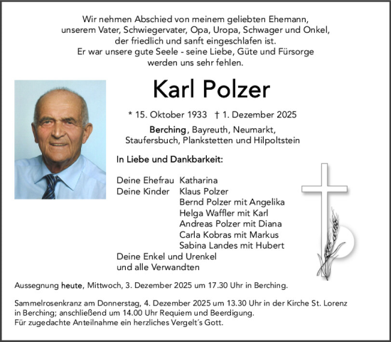 Traueranzeige von Karl Polzer von Neumarkter Tagblatt