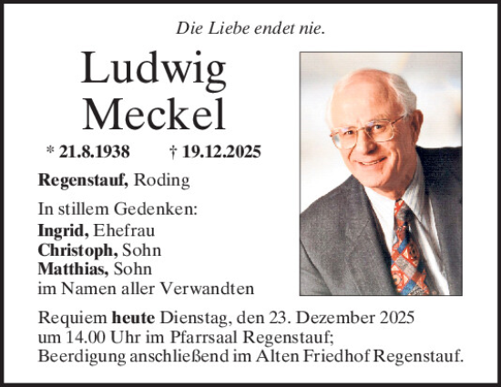 Traueranzeige von Ludwig Meckel von Bayerwald Echo