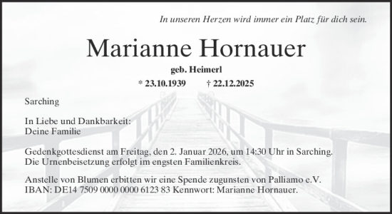 Traueranzeige von Marianne Hornauer von Mittelbayerische Zeitung Regensburg