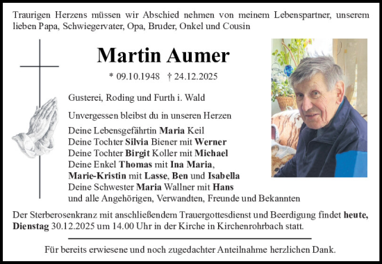 Traueranzeige von Martin Aumer von Bayerwald Echo