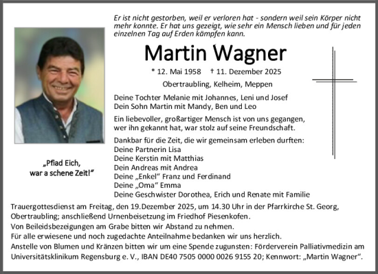 Traueranzeige von Martin Wagner von Mittelbayerische Zeitung Regensburg, Mittelbayerische Zeitung Kelheim