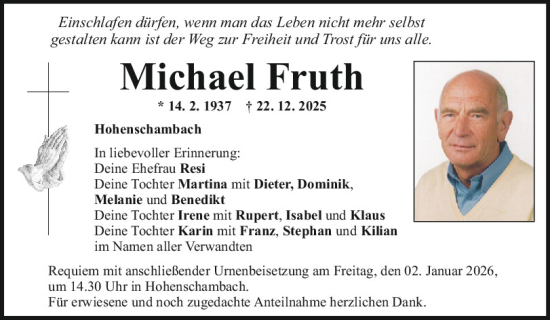 Traueranzeige von Michael Fruth von Mittelbayerische Zeitung Regensburg