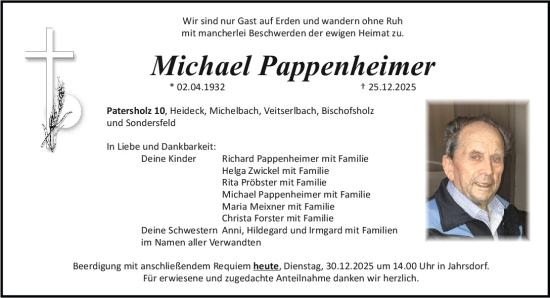 Traueranzeige von Michael Pappenheimer von Neumarkter Tagblatt