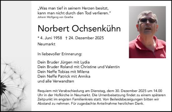 Traueranzeige von Norbert Ochsenkühn von Neumarkter Tagblatt