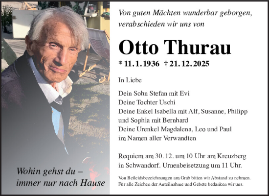 Traueranzeige von Otto Thurau von Mittelbayerische Zeitung Schwandorf