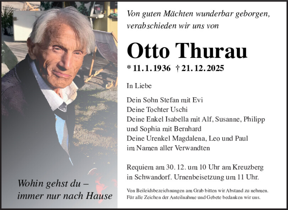  Traueranzeige für Otto Thurau vom 27.12.2025 aus Mittelbayerische Zeitung Schwandorf