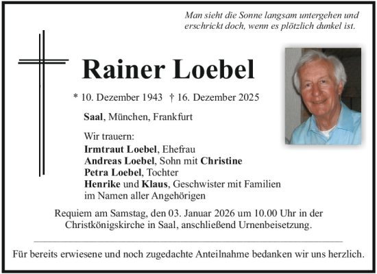 Traueranzeige von Rainer Loebel von Mittelbayerische Zeitung Kelheim