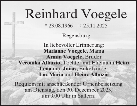 Traueranzeige von Reinhard Voegele von Mittelbayerische Zeitung Regensburg
