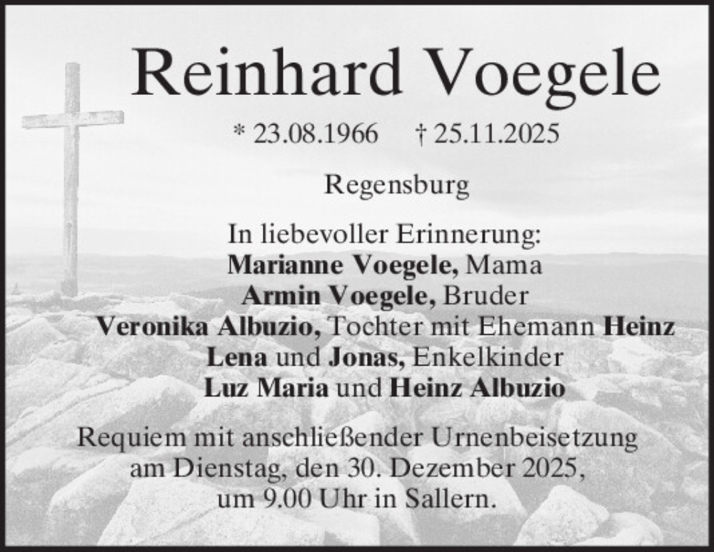  Traueranzeige für Reinhard Voegele vom 27.12.2025 aus Mittelbayerische Zeitung Regensburg