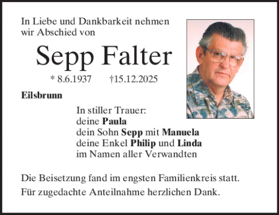 Traueranzeige von Sepp Falter von Mittelbayerische Zeitung Regensburg